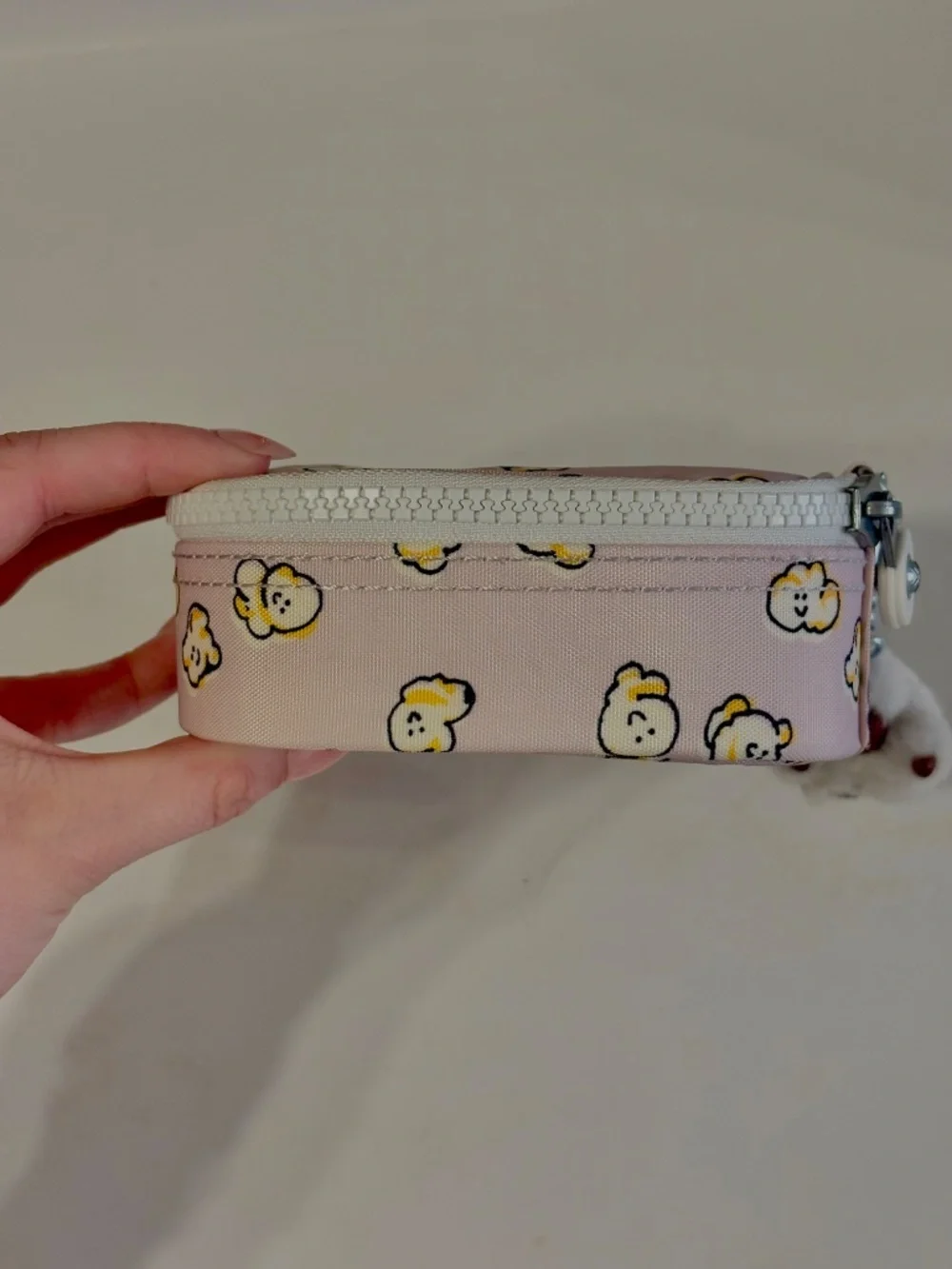 Kipling 100 Pens Pencil Case Nylon Hard Shell Popcorn Pouch w/ Keychain Lilac